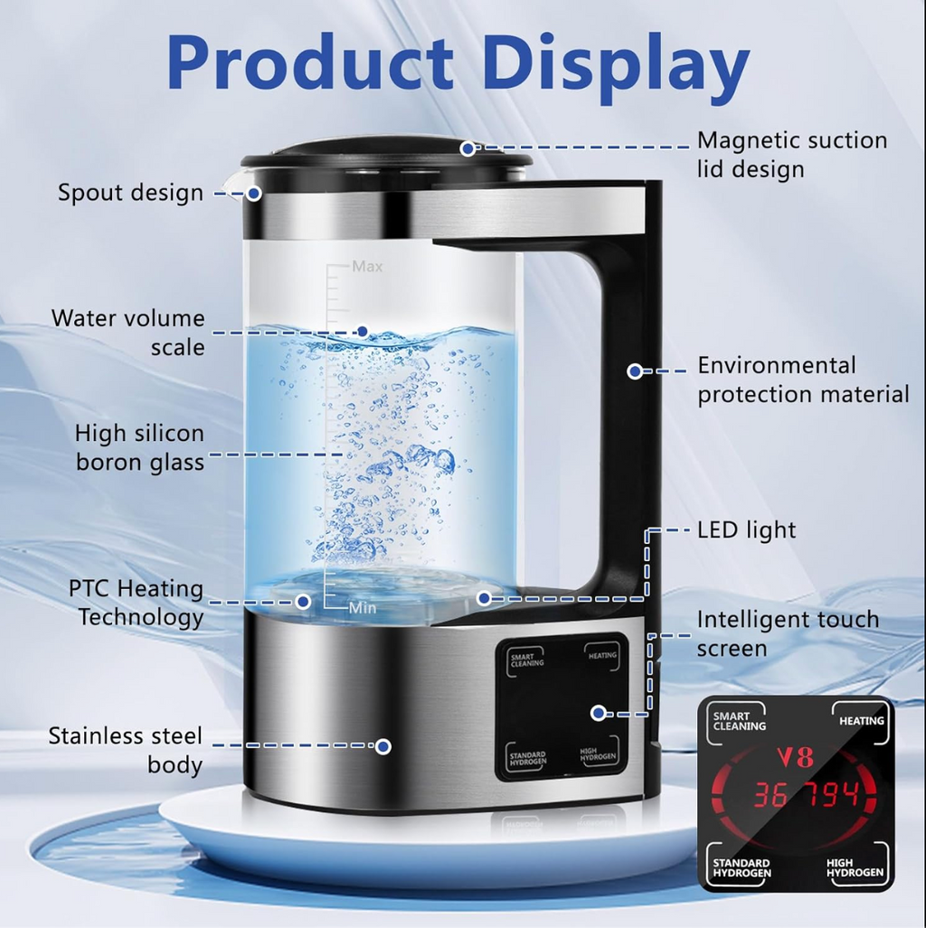 Smart 2L Hydrogen Water Electric Pitcher – Touchscreen Self-Electrolysis Kettle