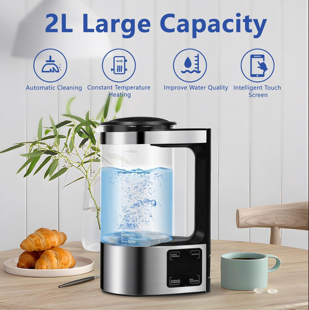 Smart 2L Hydrogen Water Electric Pitcher – Touchscreen Self-Electrolysis Kettle