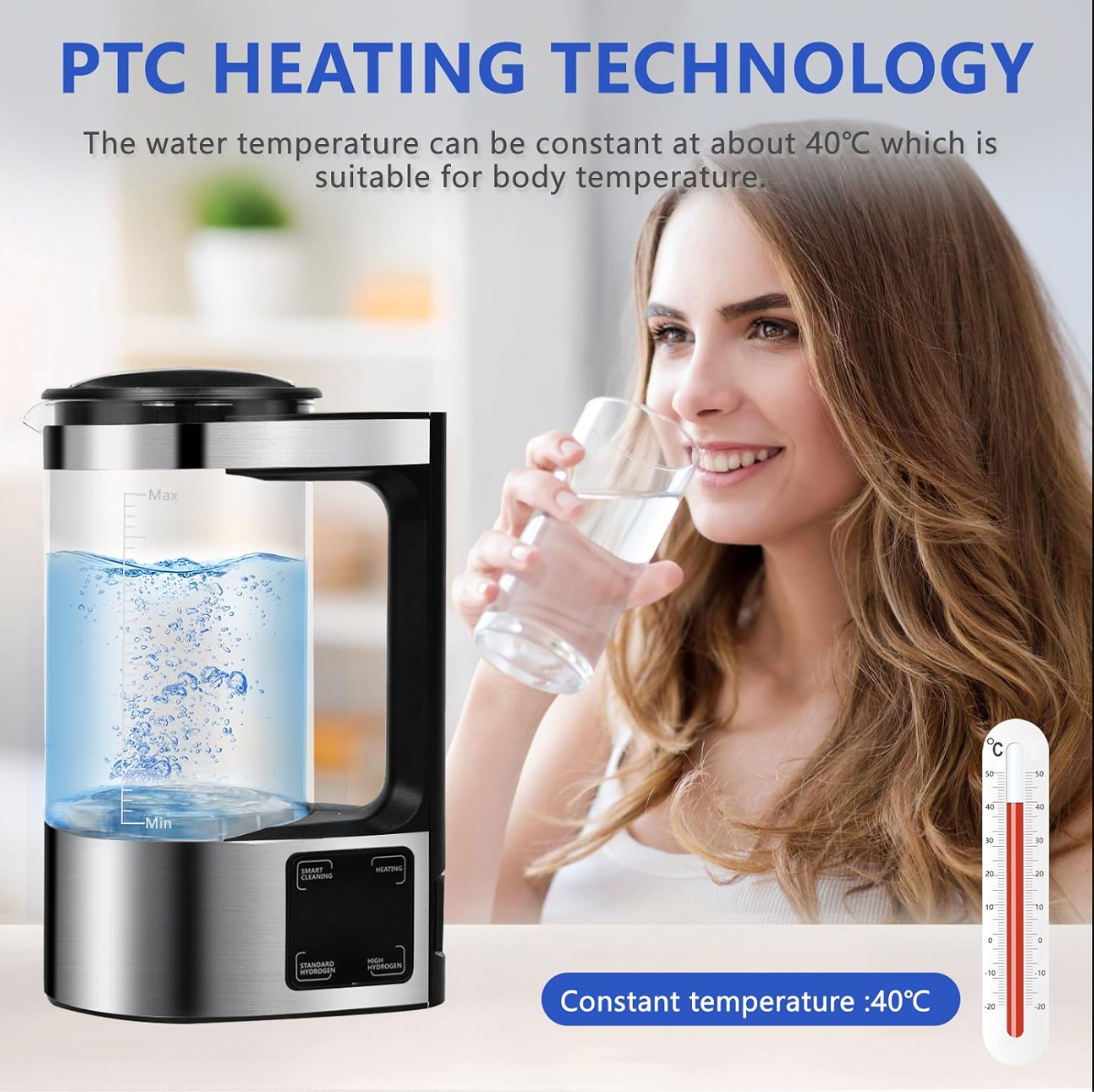 Smart 2L Hydrogen Water Electric Pitcher – Touchscreen Self-Electrolysis Kettle